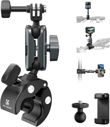 K&F CONCEPT Super Clamp Camera Mount with 360° Dual Ball Head, Bike/Motorcycle Handlebar Mount Compatible with DJI Action 6/5/4/3, Hero 13/12/11/10, 360 X5 X4 in Saudi Arabia