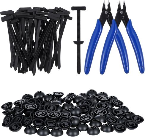 400 Pcs Heavy-Duty Self-Locking Cable Tie Buckle Kit – Includes 2 Flush Cutters & Pliers Tip Protectors for Car Repairs, Home, Office & Outdoor Organization in Kuwait