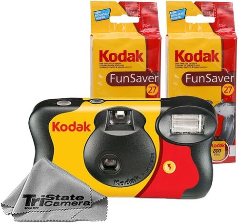 Kodak FunSaver Disposable 35mm Camera, Single-Use Film Camera, ISO 800, 27 Exposures, Built-in Flash, Compact for Travel & Events, 2-Pack + TSC Microfiber Cleaning Cloth in Kuwait