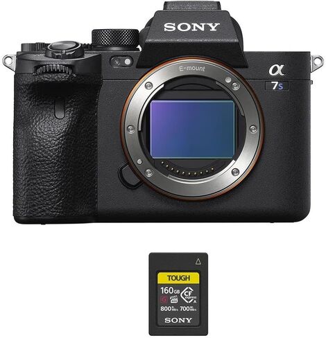 هيكل كاميرا Sony Alpha a7S III بإطار كامل وعدسة رقمية قابلة للتبديل (أسود) - حزمة مع بطاقة ذاكرة CFexpress Type A سعة 160 جيجابايت من Sony (متجددة) in Kuwait