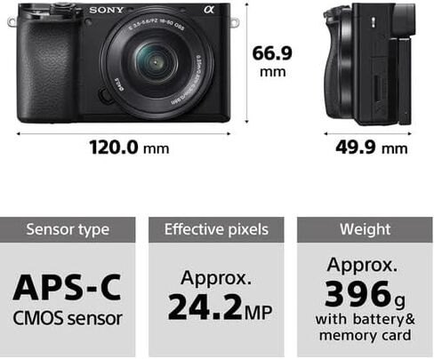 كاميرا سوني a6100 بدون مرآة مع عدسة مقاس 16-50 مم f/3.5-5.6 II (ILCE6100KB) + برنامج تصوير + بطاقة ذاكرة سعة 2 × 64 جيجابايت + بطارية 2 × NP-FW50 + حقيبة كاميرا + شاحن + مجموعة مرشح عدسة + المزيد (متجددة) in Kuwait