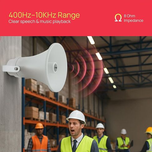 مكبر صوت PA Horn داخلي خارجي - 9.4 بوصة 30 واط مكبر صوت عالي الصوت مع تردد 400 هرتز - 10 كيلو هرتز، 8 أوم، محول 70 فولت، دعامة تثبيت - نظام صوت 70 فولت - PyleHome PHSP30TA (أبيض) in Saudi Arabia