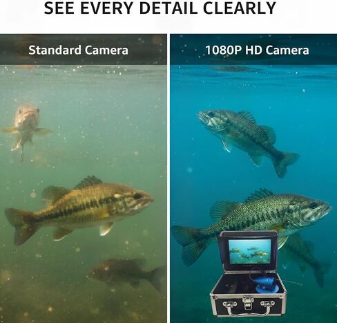 7" Underwater Fishing Camera 1080P HD Fish Finder & Portable Fishing Camera with 12 IR + 12 White LEDs, 30m Cable, Waterproof Ice Fishing Camera for Boat, Lake & River in Kuwait