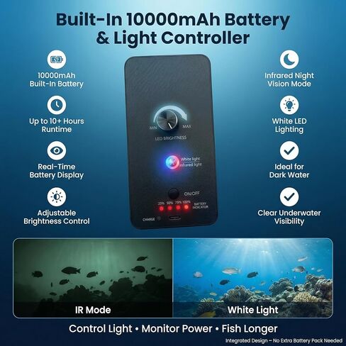 7" Underwater Fishing Camera 1080P HD Fish Finder & Portable Fishing Camera with 12 IR + 12 White LEDs, 30m Cable, Waterproof Ice Fishing Camera for Boat, Lake & River in Kuwait