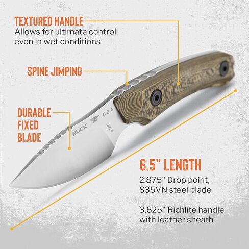 سكين صيد Buck Knives 662 Alpha Scout Pro، شفرة ثابتة 2-7/8 بوصة، مقبض Richlite محكم، شفرة S35VN من الفولاذ المقاوم للصدأ ذات نقطة إسقاط، غمد متضمن، سكين مصنوع في الولايات المتحدة الأمريكية، 2.79 أونصة in Kuwait