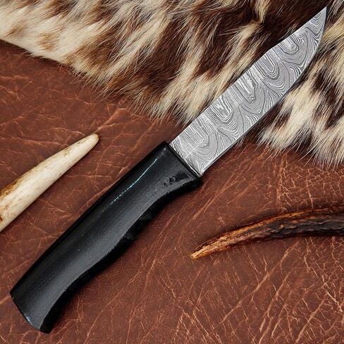 Scandinavian Style Damascus Knife - 8.75 Inch Full Tang Bushcraft Black Micarta Handle - Fixed Blade Hunting Knives for Skinning, Camping, Hiking, EDC - NAK01 in Kuwait
