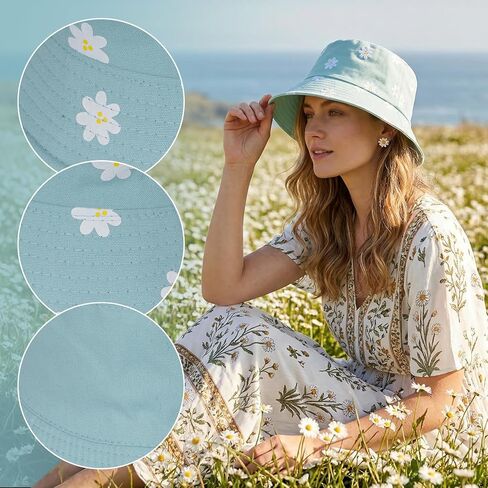 Bucket Hat for Women Men Fishing Hats Cute Beach Sun Hat for Outdoor Travel Foldable Reversible Double-Side-Wear in Kuwait