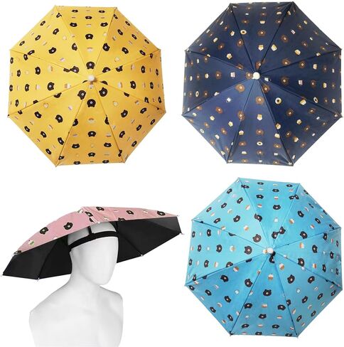4 Pack Umbrella Hats, 27" Hands-Free Head unbrealla Hats for Adult, Folding Waterproof Umbrella Cap With Head Strap for Outdoor Party, Fishing, Sun, Rain, Beach in Kuwait