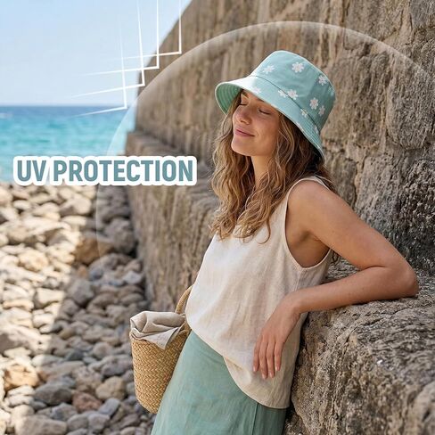 Bucket Hat for Women Men Fishing Hats Cute Beach Sun Hat for Outdoor Travel Foldable Reversible Double-Side-Wear in Kuwait