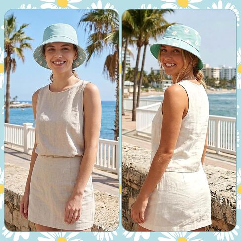 Bucket Hat for Women Men Fishing Hats Cute Beach Sun Hat for Outdoor Travel Foldable Reversible Double-Side-Wear in Kuwait
