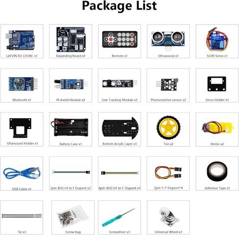 LAFVIN Smart Robot Car 2WD Chassis Kit V2 وحدة الموجات فوق الصوتية، وحدة تتبع الخط، جهاز التحكم عن بعد بالأشعة تحت الحمراء متوافق مع Arduino IDE in Kuwait