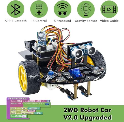 LAFVIN Smart Robot Car 2WD Chassis Kit V2 وحدة الموجات فوق الصوتية، وحدة تتبع الخط، جهاز التحكم عن بعد بالأشعة تحت الحمراء متوافق مع Arduino IDE in Kuwait