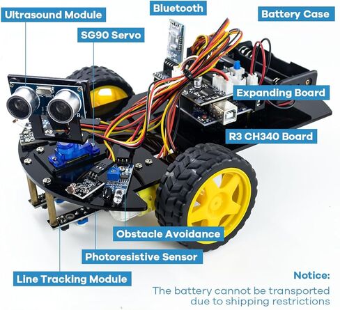 LAFVIN Smart Robot Car 2WD Chassis Kit V2 وحدة الموجات فوق الصوتية، وحدة تتبع الخط، جهاز التحكم عن بعد بالأشعة تحت الحمراء متوافق مع Arduino IDE in Kuwait