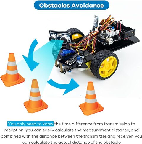 LAFVIN Smart Robot Car 2WD Chassis Kit V2 وحدة الموجات فوق الصوتية، وحدة تتبع الخط، جهاز التحكم عن بعد بالأشعة تحت الحمراء متوافق مع Arduino IDE in Kuwait
