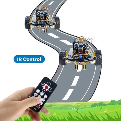 LAFVIN Smart Robot Car 2WD Chassis Kit V2 وحدة الموجات فوق الصوتية، وحدة تتبع الخط، جهاز التحكم عن بعد بالأشعة تحت الحمراء متوافق مع Arduino IDE in Kuwait
