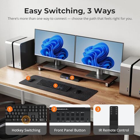 TESmart 4 Port KVM Switch Dual Screen DisplayPort، 4K@60 هرتز USB 3.0 KVM Switch 4 أجهزة كمبيوتر 2 شاشات، محاكيات EDID، مخرج صوت، مفتاح Hotkey، مع جميع كابلات الإدخال in Saudi Arabia