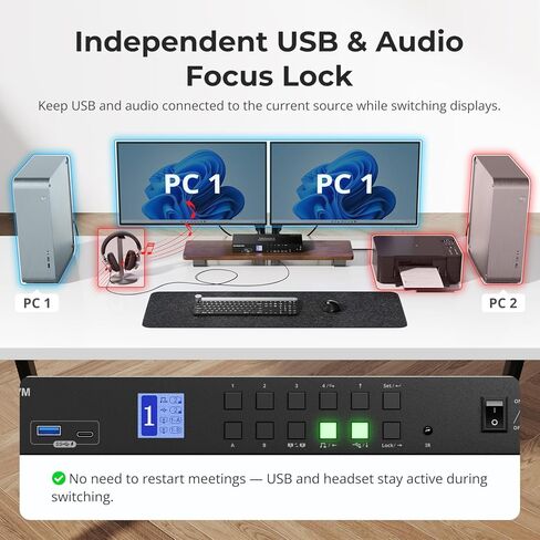 TESmart 4 Port KVM Switch Dual Screen DisplayPort، 4K@60 هرتز USB 3.0 KVM Switch 4 أجهزة كمبيوتر 2 شاشات، محاكيات EDID، مخرج صوت، مفتاح Hotkey، مع جميع كابلات الإدخال in Saudi Arabia