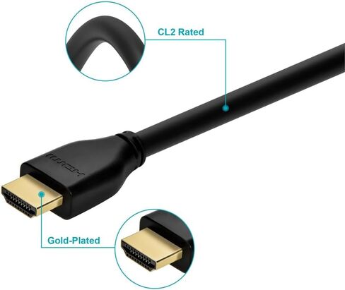كابل HDMI فائق السرعة معتمد من Monoprice 8K - 8K60 هرتز 4K120 هرتز 48 جيجابت في الثانية HDR VRR CL2 مُصنف 25 قدم أسود in Kuwait