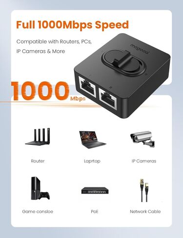 MOGOOD Gigabit Ethernet Switch 2 Port، ثنائي الاتجاه 1 في 2 خارج الشبكة، محول LAN للعزل المادي، التوصيل والتشغيل بدون طاقة، كابل Cat5/5e/6 متوافق مع كاميرا طابعة جهاز توجيه الكمبيوتر المحمول in Kuwait