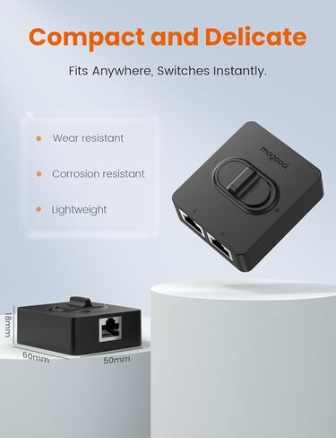 MOGOOD Gigabit Ethernet Switch 2 Port، ثنائي الاتجاه 1 في 2 خارج الشبكة، محول LAN للعزل المادي، التوصيل والتشغيل بدون طاقة، كابل Cat5/5e/6 متوافق مع كاميرا طابعة جهاز توجيه الكمبيوتر المحمول in Kuwait