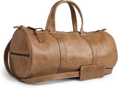 Hide & Drink, Luggage Duffle Bag with Keyring Holder Handmade from Full Grain Leather (Bourbon Brown) in Saudi Arabia
