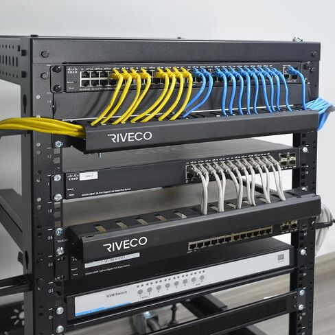 RIVECO 9U 19 بوصة رف خادم عمق قابل للتعديل 4 أعمدة بناء مع عجلات حاملة عالمية لمعدات الشبكة وأرفف حامل 16 بوصة قطعتان in Kuwait