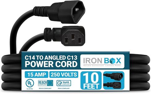 IronBox Electric - سلك طاقة C14 إلى الزاوية اليمنى C13 - مُصنف لـ 15A، 250V - 14/3 SJT - سلك تمديد IEC 60320 - موصل الزاوية اليمنى - مثالي لتوصيل الأجهزة بوحدات PDU في الأماكن الضيقة (6 أقدام) in Kuwait