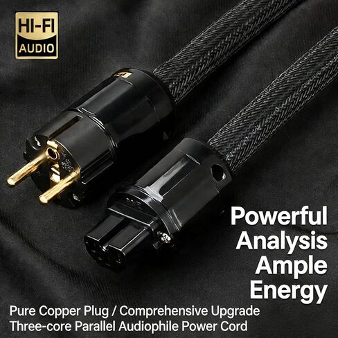 Audiophile Power Cord 10AWG - HiFi Audio Power Cable with 5N OCC Single Crystal Copper Conductors 3-Layer Shielded AC Mains Supply for Amplifier, DAC, Speaker, 24K Gold IEC C15 Plug (4.9ft/1.5m) in Kuwait