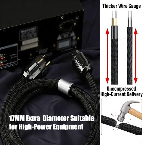 Audiophile Power Cord 10AWG - HiFi Audio Power Cable with 5N OCC Single Crystal Copper Conductors 3-Layer Shielded AC Mains Supply for Amplifier, DAC, Speaker, 24K Gold IEC C15 Plug (4.9ft/1.5m) in Kuwait