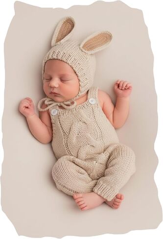 Newborn Photography Props Boy Easter, Knitted Bunny Hat Romper Photoshoot Outfit,Infant Baby Boys Girls Photo Props in Kuwait