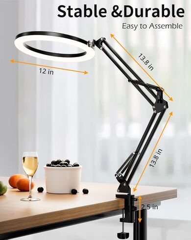 UBeesize 12’’ Overhead Ring Light for Desk with Phone Mount, LED Selfie Light with Adjustable Arm & Clamp, Dimmable Lighting for Video Recording, Zoom, Live Streaming, TikTok, YouTube in Kuwait