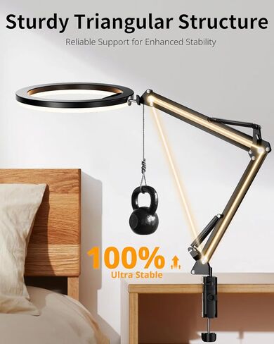 UBeesize 12’’ Overhead Ring Light for Desk with Phone Mount, LED Selfie Light with Adjustable Arm & Clamp, Dimmable Lighting for Video Recording, Zoom, Live Streaming, TikTok, YouTube in Kuwait