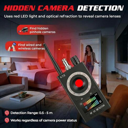 Spy Spot Hidden Camera Detector, Spy Camera Finder, RF Bug Detector, Magnetic Field Detector, Listening Device Detector - Privacy Protection Tool for Home, Office, Hotel, and Travel Security, Black in Kuwait