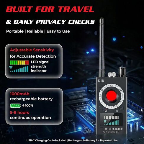 Spy Spot Hidden Camera Detector, Spy Camera Finder, RF Bug Detector, Magnetic Field Detector, Listening Device Detector - Privacy Protection Tool for Home, Office, Hotel, and Travel Security, Black in Kuwait