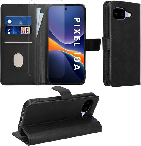 kwmobile PU Faux Leather Case Compatible with Google Pixel 10a - Wallet Case with Screen and RFID Protection - Black in Saudi Arabia