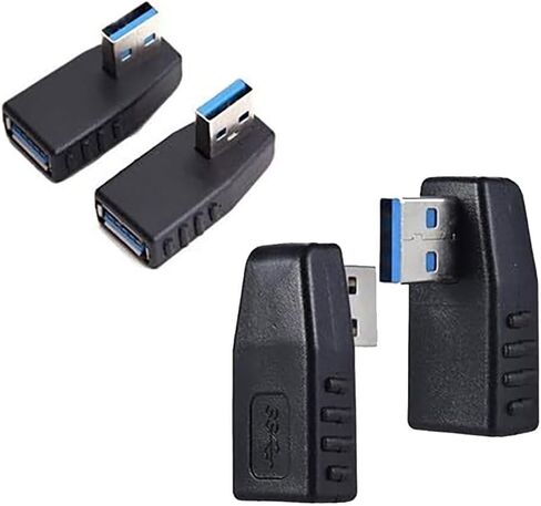 مجموعة محولات زاوية 90 درجة USB 3.0 4 قطع: 2X يسار + 2X يمين من النوع A ذكر إلى أنثى للمساحات الضيقة، أسود، متانة مصبوبة in Kuwait