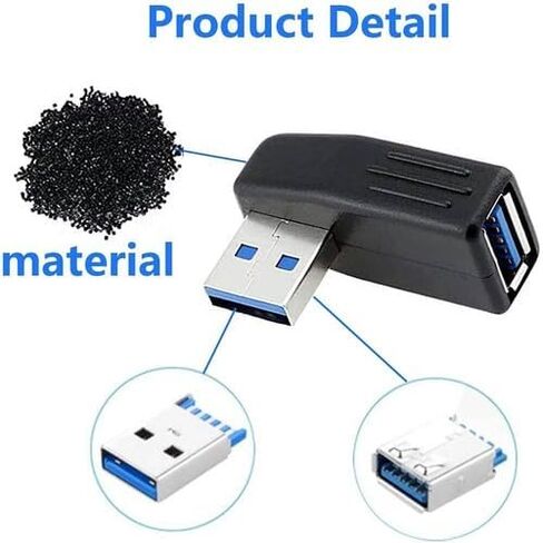 مجموعة محولات زاوية 90 درجة USB 3.0 4 قطع: 2X يسار + 2X يمين من النوع A ذكر إلى أنثى للمساحات الضيقة، أسود، متانة مصبوبة in Kuwait