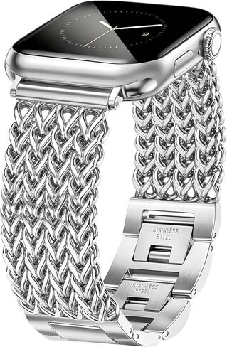JR.DM Silver Bracelet Band for Women Compatible with Apple Watch 38mm 40mm 41mm 42mm (S10/11) Designer Stainless Steel Metal Chain Dressy Strap for iWatch Series 11/10/9/8/7/6/5/4/SE/3/2/1 in Kuwait