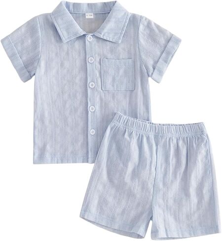 Sejardin Toddler Baby Boy Summer Clothes Infant Short Sleeve Lapel Button Up Shirt and Stretch Shorts Set 6 12 18 24M 3T in Saudi Arabia