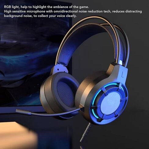 LICAEVEY Wired USB Gaming Headse, RGB Flowing Light Computer Headphones, USB Headset with Omnidirectional Mic, for Laptop, Call Center in Kuwait