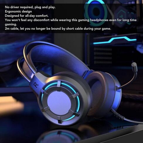 LICAEVEY Wired USB Gaming Headse, RGB Flowing Light Computer Headphones, USB Headset with Omnidirectional Mic, for Laptop, Call Center in Kuwait