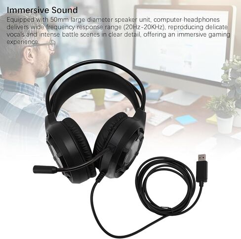LICAEVEY Wired USB Gaming Headse, RGB Flowing Light Computer Headphones, USB Headset with Omnidirectional Mic, for Laptop, Call Center in Kuwait