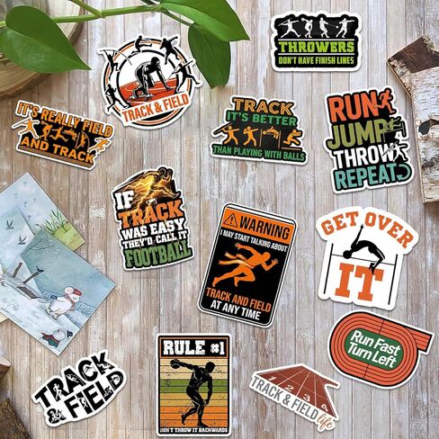 12 Pcs Track and Field Stickers, Funny Athletics Running Jump Throw Quotes, Sports Stickers Die-Cut Waterproof for Laptop, Water Bottle, Phone, Window, Helmet in Kuwait