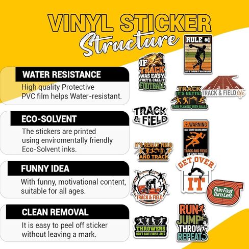 12 Pcs Track and Field Stickers, Funny Athletics Running Jump Throw Quotes, Sports Stickers Die-Cut Waterproof for Laptop, Water Bottle, Phone, Window, Helmet in Kuwait