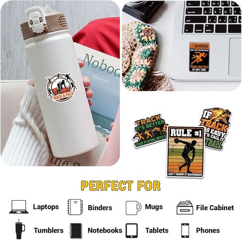 12 Pcs Track and Field Stickers, Funny Athletics Running Jump Throw Quotes, Sports Stickers Die-Cut Waterproof for Laptop, Water Bottle, Phone, Window, Helmet in Kuwait