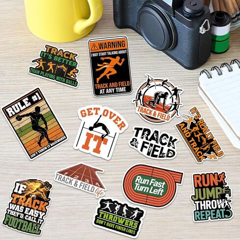 12 Pcs Track and Field Stickers, Funny Athletics Running Jump Throw Quotes, Sports Stickers Die-Cut Waterproof for Laptop, Water Bottle, Phone, Window, Helmet in Kuwait