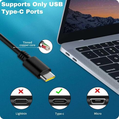 65W USB C Type C Adapter Laptop Charger for Lenovo ThinkPad X1 Carbon T14 T15 T480 T490 T580 E14 E15 E480 E580 E590 L13 L390 X13 Chromebook C330 S330 300e Yoga 7i 9i 720 730 C930 910 Power Supply Cord in Kuwait