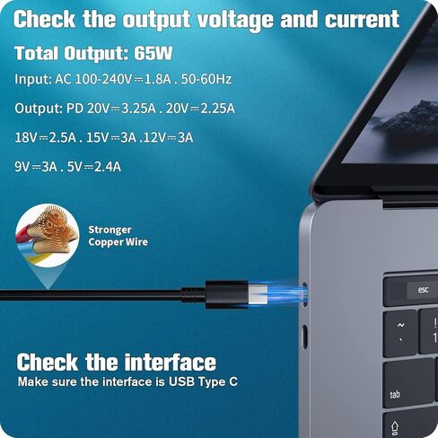 65W USB C Type C Adapter Laptop Charger for Lenovo ThinkPad X1 Carbon T14 T15 T480 T490 T580 E14 E15 E480 E580 E590 L13 L390 X13 Chromebook C330 S330 300e Yoga 7i 9i 720 730 C930 910 Power Supply Cord in Kuwait