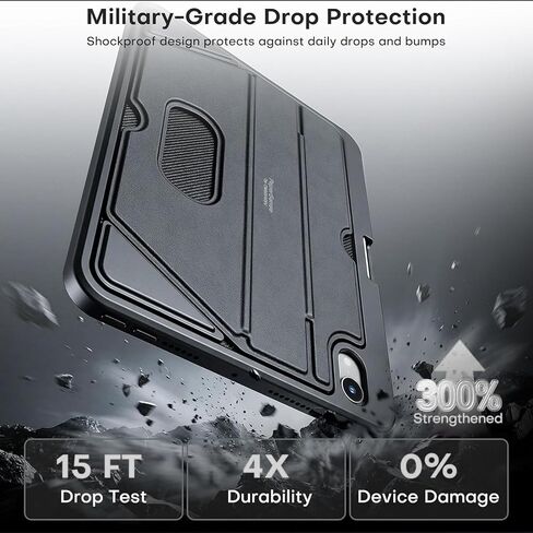 OMOTON Case for iPad mini 7 A17 Pro 7th Generation Mini 6 6th Gen (8.3-inch, 2024/2021), Soft TPU Protective Cover with Mutiple Angle Adjustible Kickstand and Pencil Hoder, Black in Kuwait