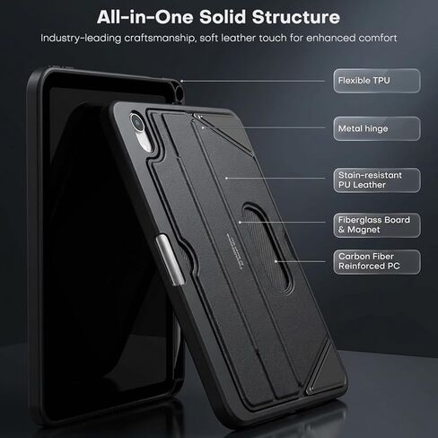 OMOTON Case for iPad mini 7 A17 Pro 7th Generation Mini 6 6th Gen (8.3-inch, 2024/2021), Soft TPU Protective Cover with Mutiple Angle Adjustible Kickstand and Pencil Hoder, Black in Kuwait